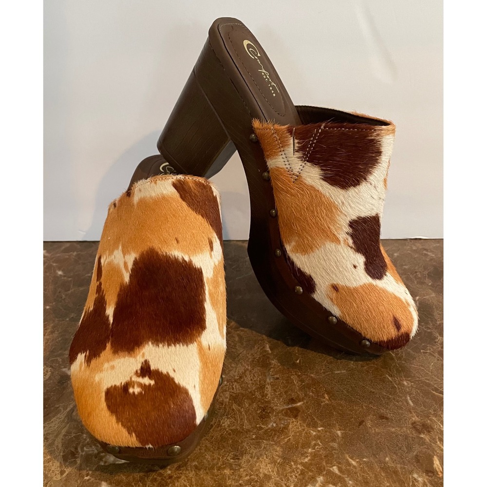 C Comfort Est 1946 Pony Hair Platform Clogs Slip On Mules Western Boho Chic 9